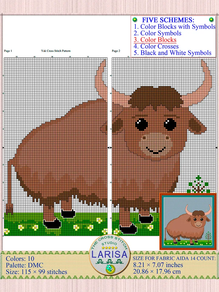 Yak Cross Stitch Pattern | Cute Yak Calf Chart