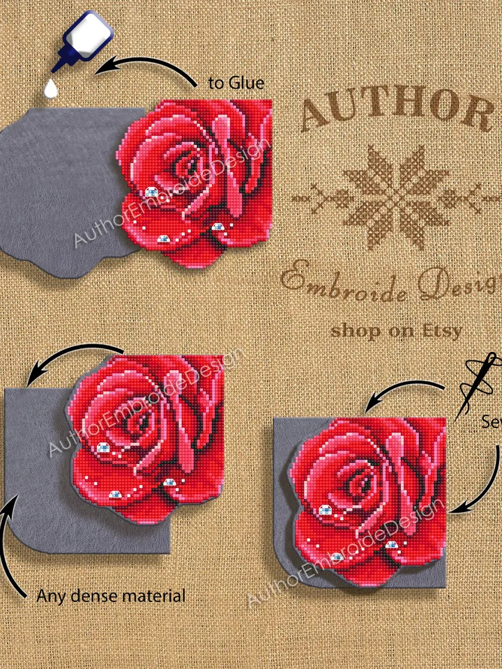 Corner bookmark cross stitch pattern PDF download Red rose cross stitch chart, Rose bookmark pattern digital PDF, Bookmark for women #B313