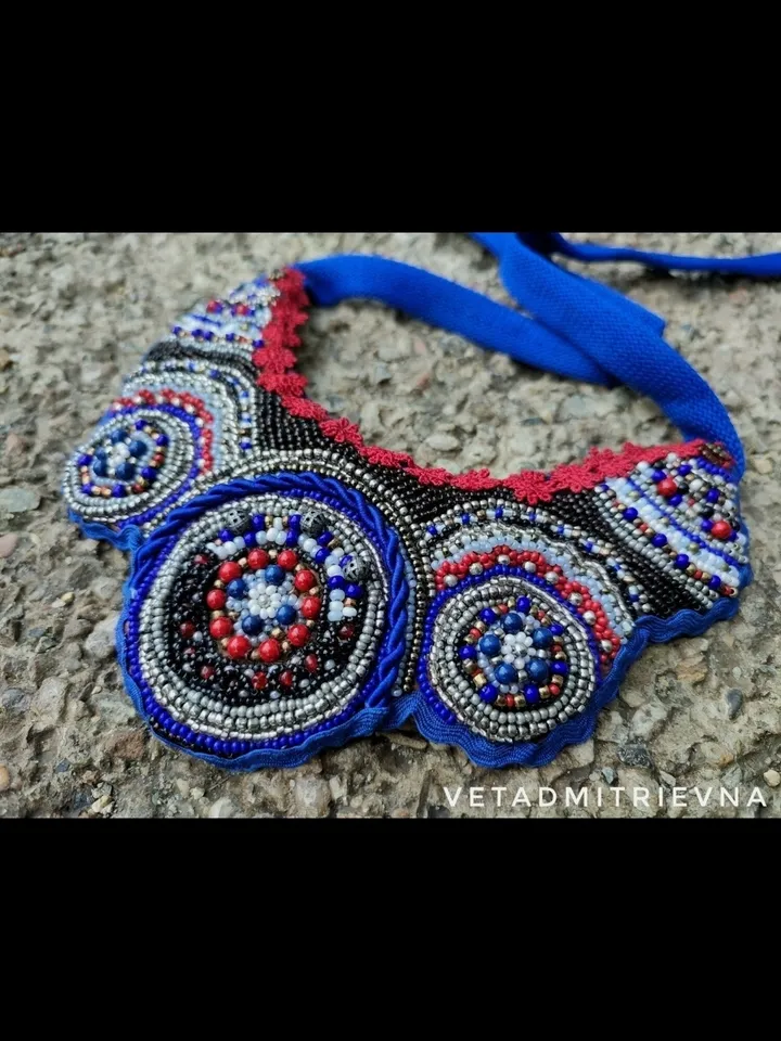 Embroidered Colorful Necklace Jewelry Boho Style Accessories Eclectic Folk Fashion Costume Ethnic Art Bohemian Style Ala Russ