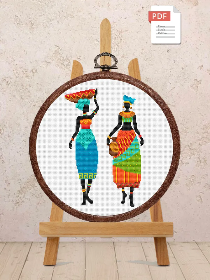 African Woman Cross Stitch Pattern, African Cross Stitch Pattern, Folklore Cross Stitch Pattern, African Motifs Patterns #oth002