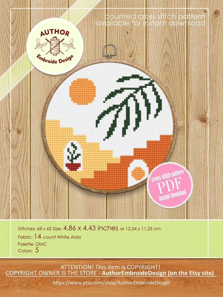 Abstract boho cross stitch pattern PDF download Set of 3 Minimalist nature cross stitch chart, Simple boho floral pattern digital PDF #O10