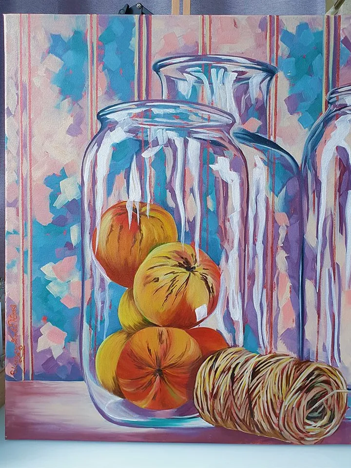 Apple Painting Jar Original Art Still Life Wall Art Oil Painting Canvas Art