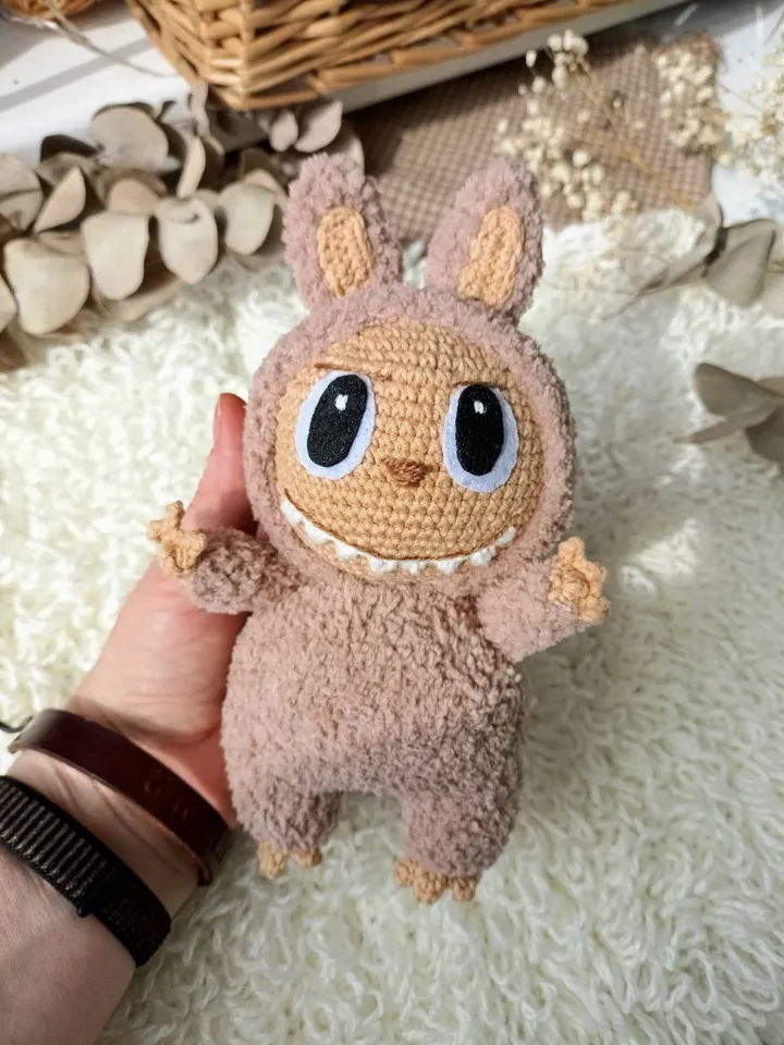 Amigurumi Labubu crochet pattern. Popular teddy bunny Labubu pattern. Labubu crochet pattern toy.