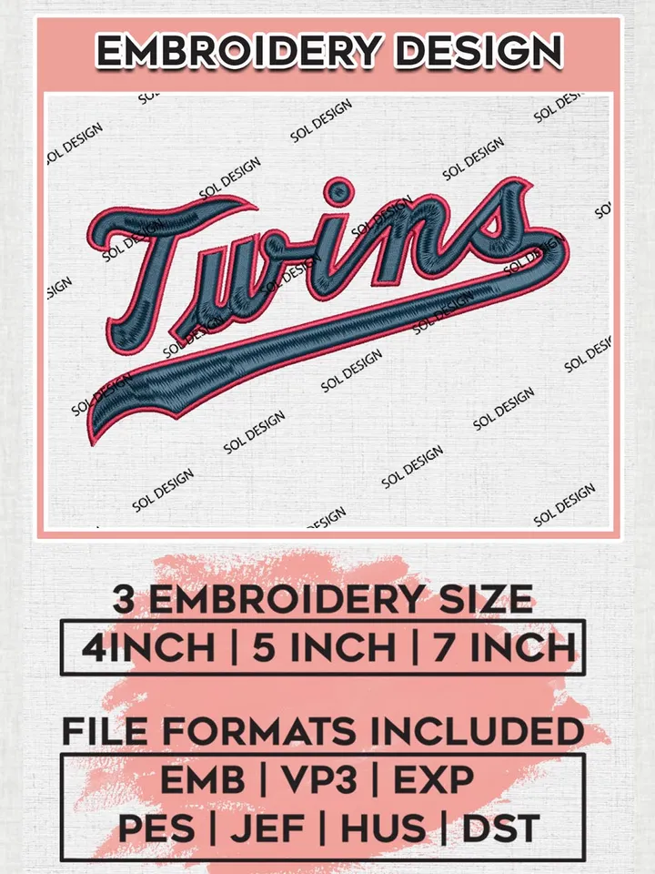 MLB Twins Wordmark Logo Embroidery Files, MLB Minnesota Twins Team Embroidery, MLB Teams, 3 sizes, MLB Machine embroidery designs, Digital Download