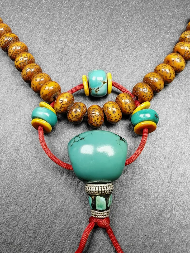 Authentic Tibetan Turquoise Guru Bead + Spacer Beads Set,High Level Mala Beads,Connector Bead for Prayer Bead Accessories