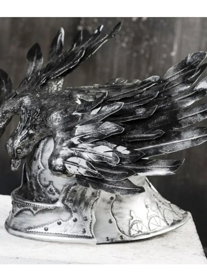 Medieval helmet - sallet - with a bird spread its wings on his forehead - Falcon