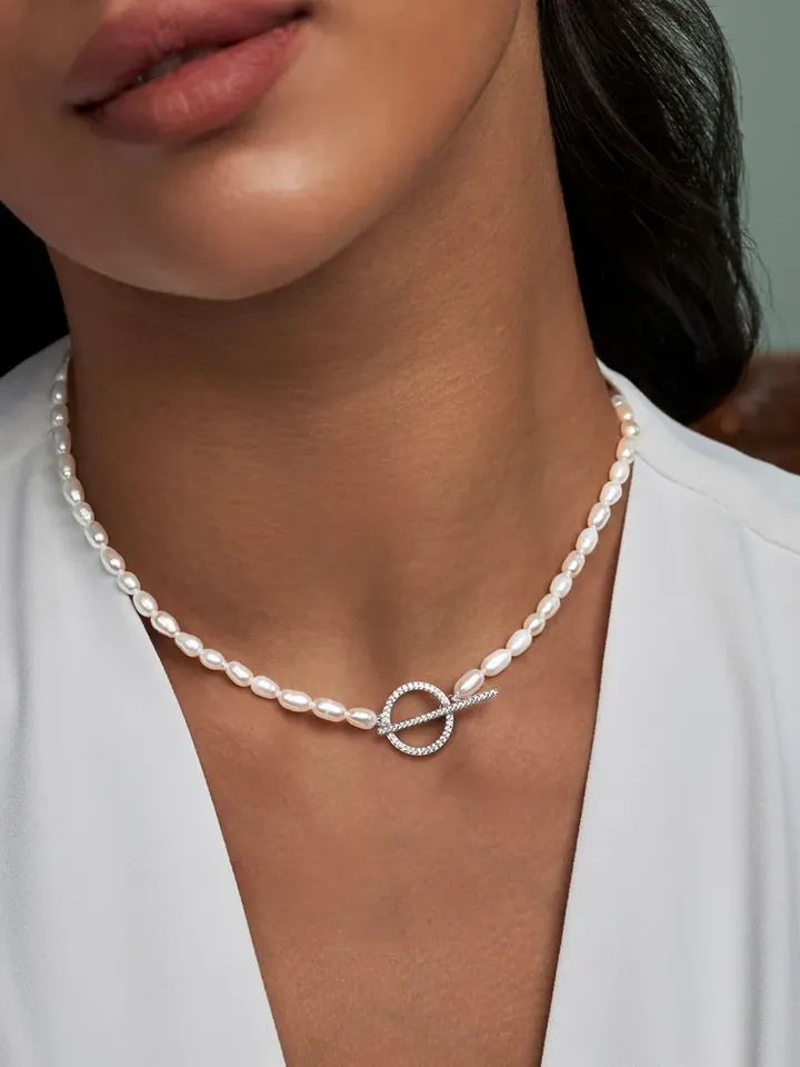 Necklace, pearls, silver 925