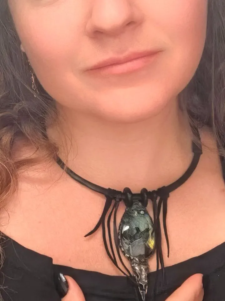 Raven necklace Crow Viking necklace Labradorite gemstone