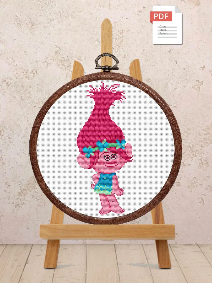 Troll Poppy Cross Stitch Pattern, Movies Cross Stitch, Movie Pattern, Troll Cross Stitch Pattern, Baby Cross Stitch Patterns #bab001