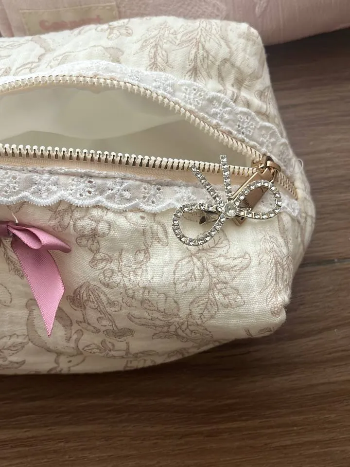 Bunny makeup bag, Girly cosmetic bag, personal items holder, with a cute lace detail