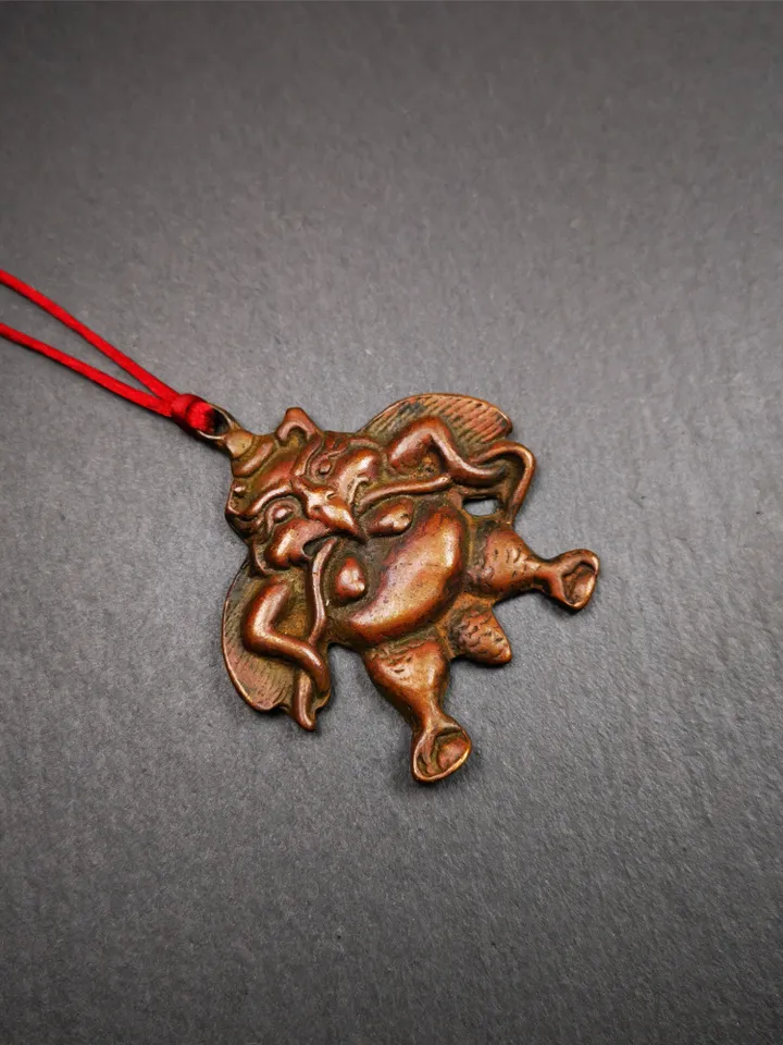 Gandhanra Antique Tibetan Buddhist Amulet,Garuda,Garula,Suparna,Golden-winged Bird Pendant,Made of Red Copper,2.16"