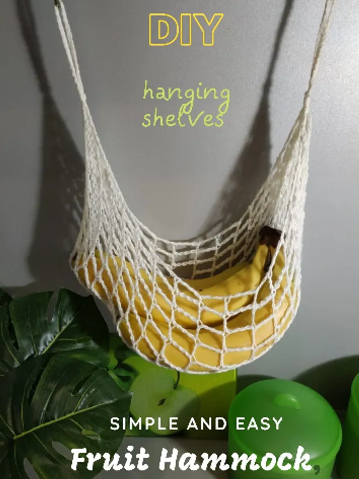 Crochet fruit hammock pattern, hanging shelf, kitchen storage