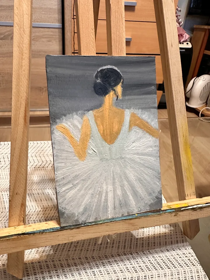 Oil painting of a Ballerina in a white Ballet dress Female Portrait Figurative Cardboard 10x15cm 6x4 inch Wall Decor Gift for Her