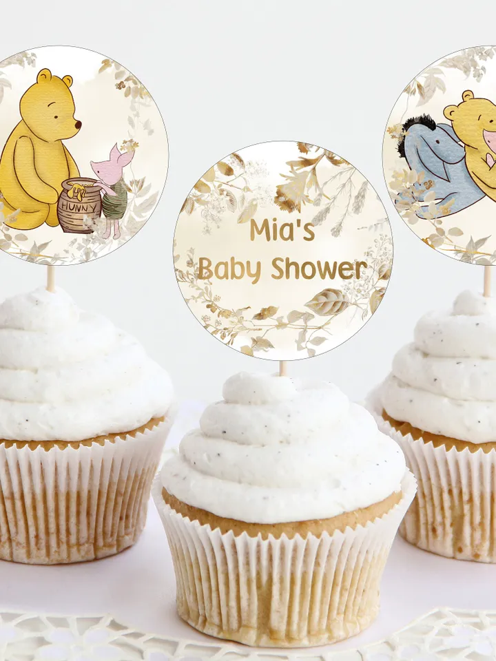 Editable Cupcake Topper Label Winnie the Pooh; Winnie the Pooh Baby Showery; Printable Cupcake Topper; Winnie Pooh Party Decoration; pooh1