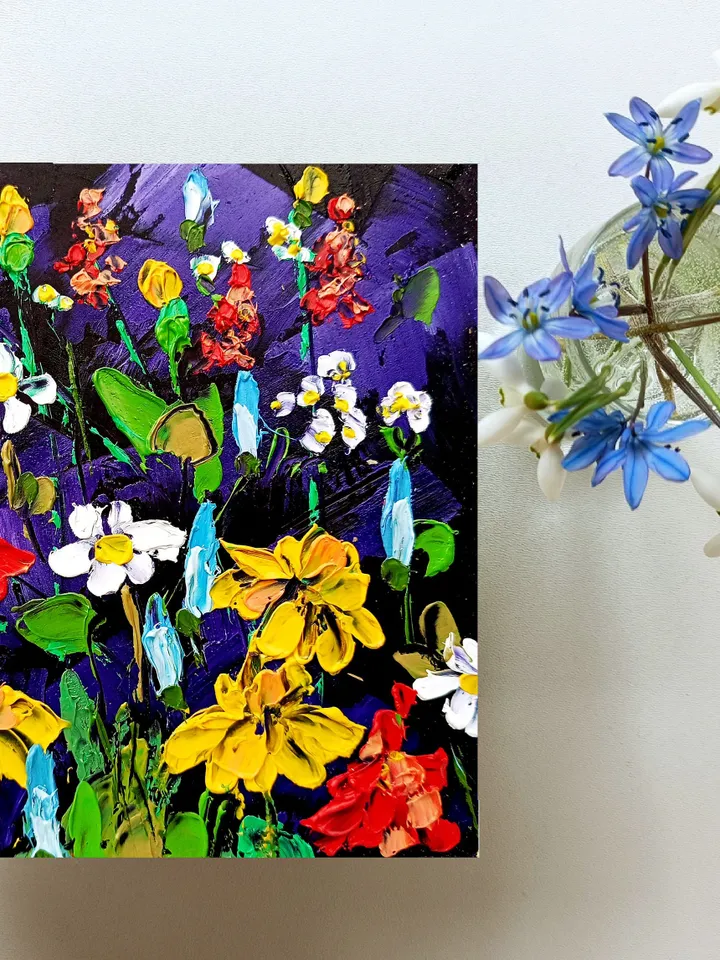 Wildflower Painting Birthday Flower Daisy Original Art Floral hand-painted Mini Landscape 6x6” Small Unique Art Decor by ArtProkopaloSv