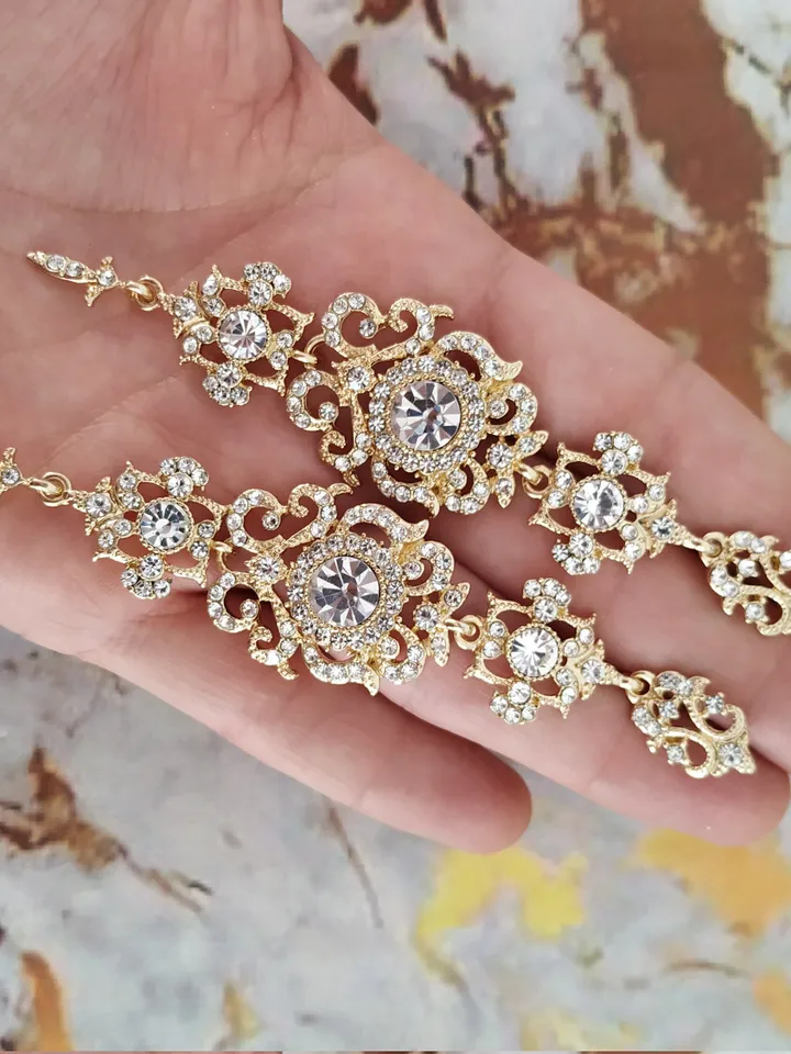 Long Vintage Style Wedding Earrings | Gold , Silver Chandelier Statement Bridal Earrings | Vintage Style Wedding Jewelry | Wedding Gift