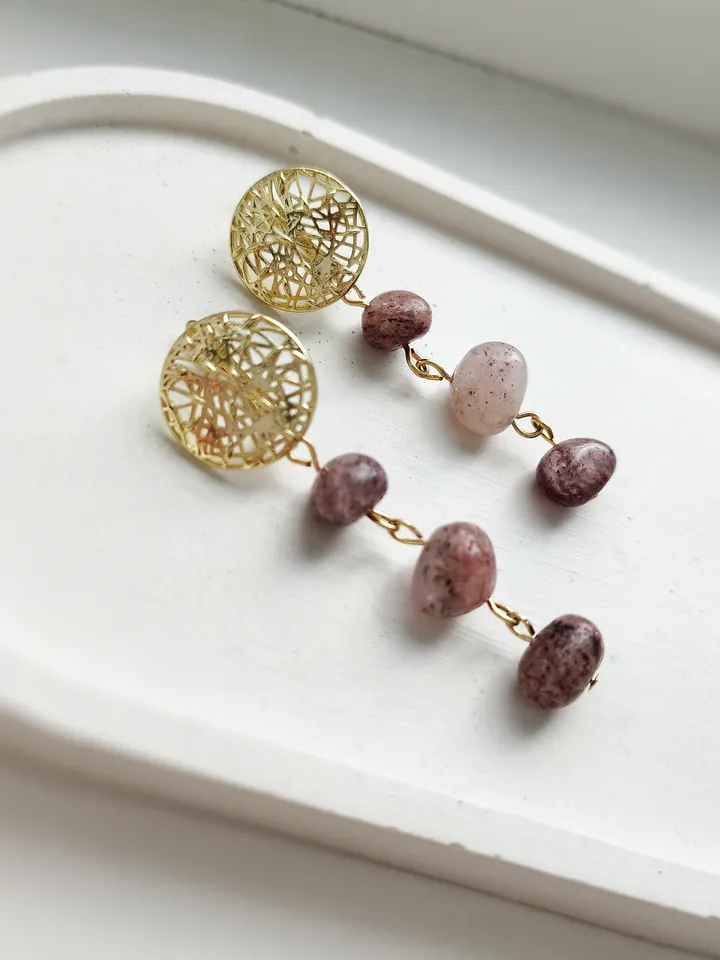 Natural quartz earrings, handmade earrings, natural stones earrings