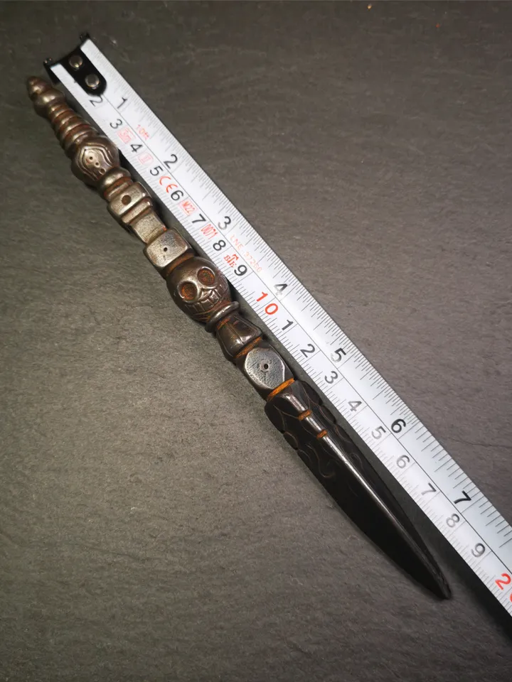 Gandhanra Handmade Tibetan Buddhist Ritual Implement - Kila -Dorje Phurba,Made of Cold Iron inlaid with Copper,7.5"