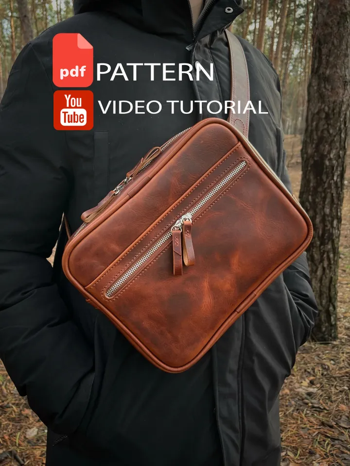 PDF Pattern for men's chest bag - pattern men's Chest bag for iPad - Download PDF Punch pitch 4 mm.