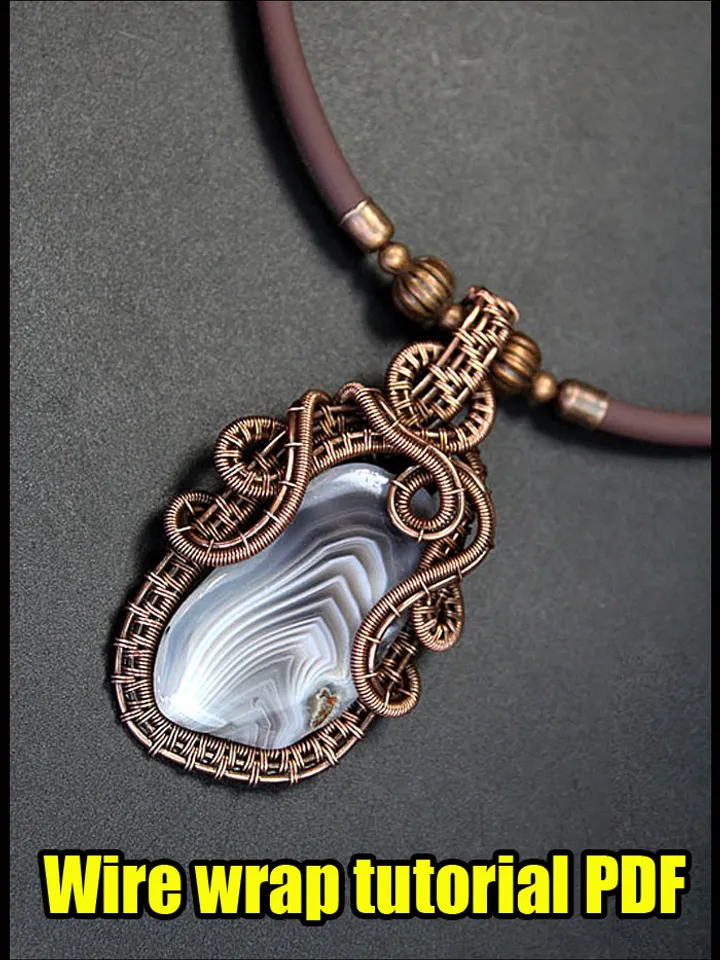Wire Wrap pendant step by step tutorial PDF. Handmade Wire jewelry.