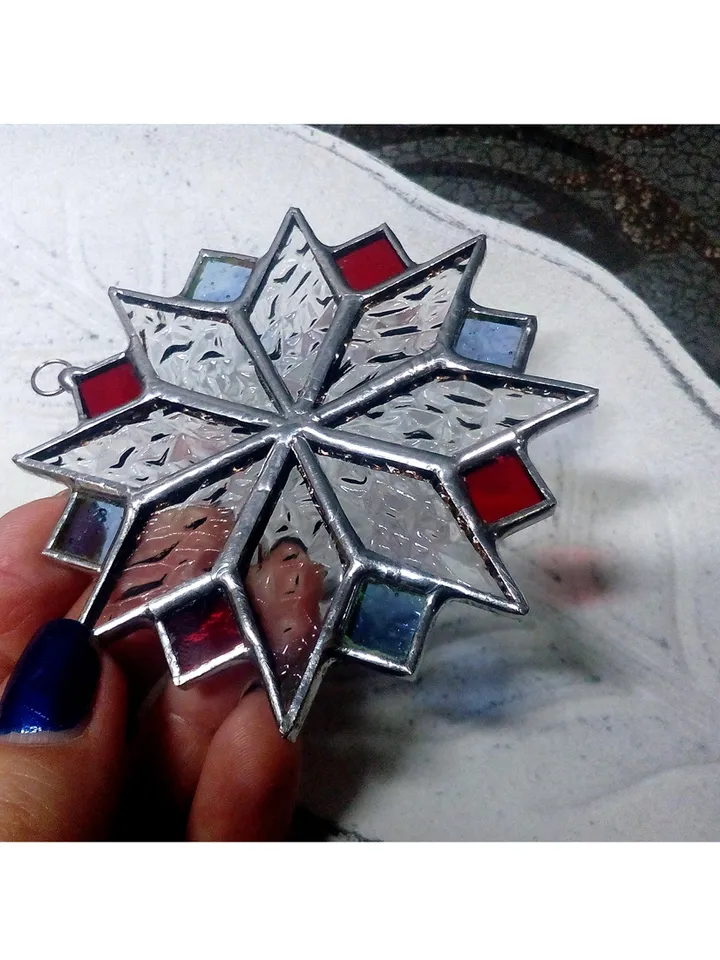 Christmas decorations, snowflake suncatcher, christmas tree star, new year tree toy, hygge christmas