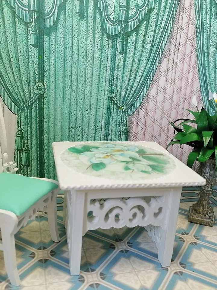 Table , chair. Puppet miniature.1:12 scale.