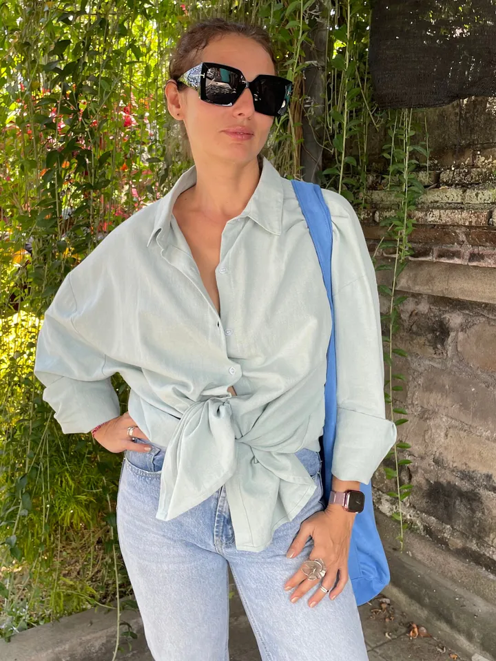 Pure linen oversize light blue shirt / soft linen summer bikini cover up maldi shirt / classy shirt comfy resort wear / comfy women wear