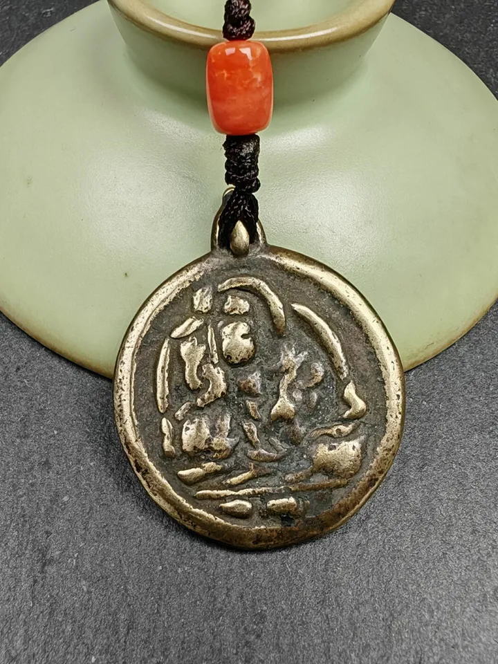 Gandhanra Old Tibetan Buddhist Amulet Badge,Shou-lao, Star of Longevity,Made of Thokcha,Protection Necklace,Spiritual Gift