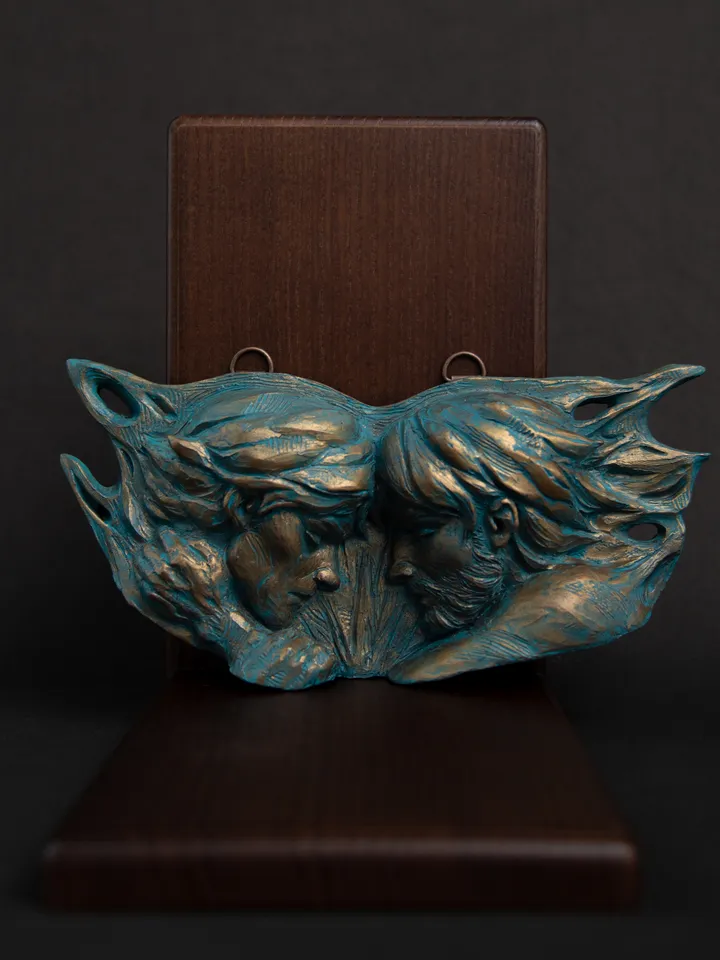 Bas-relief of Viktor and Jayce from "Arcane"