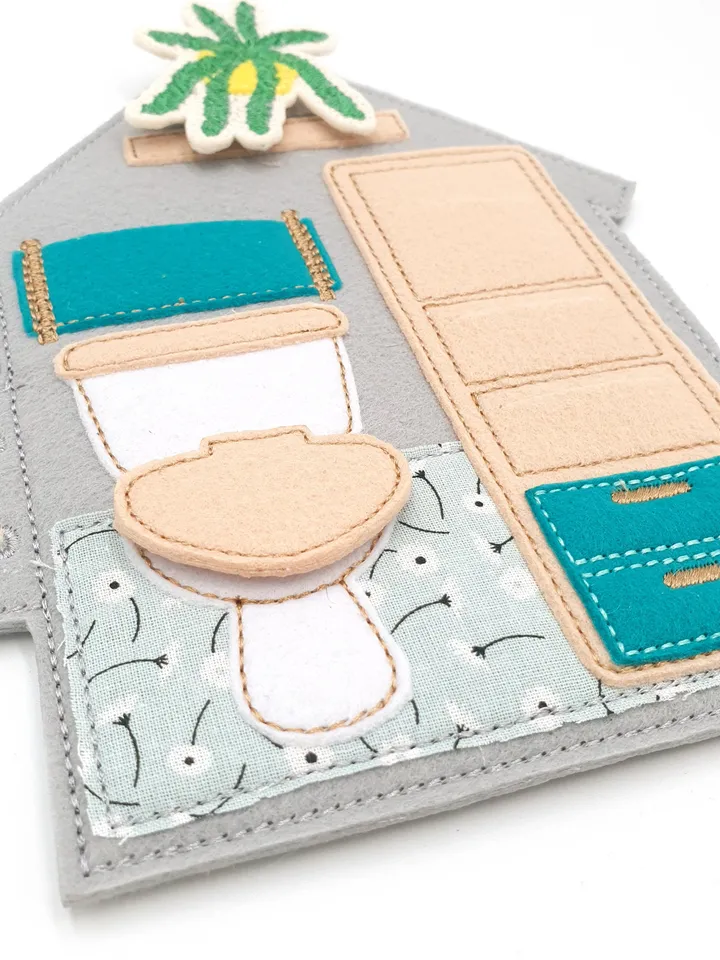 ITH Dollhouse Bathroom Page Embroidery Design, Felt Quiet Book Toilet Sink Pattern, 5x7 Hoop Digital File