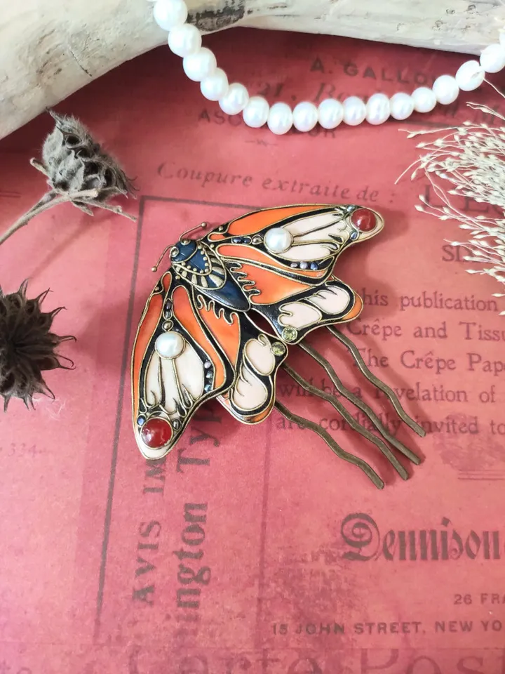Large Orange Monarch Butterfly pin,Large Butterfly hairpin,summer hairpin