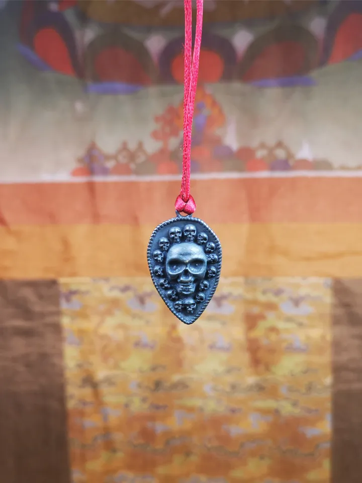 Gandhanra Handmade Tibetan Amulet,Skull Vajra Necklace,Made of Copper,1.2&quot;