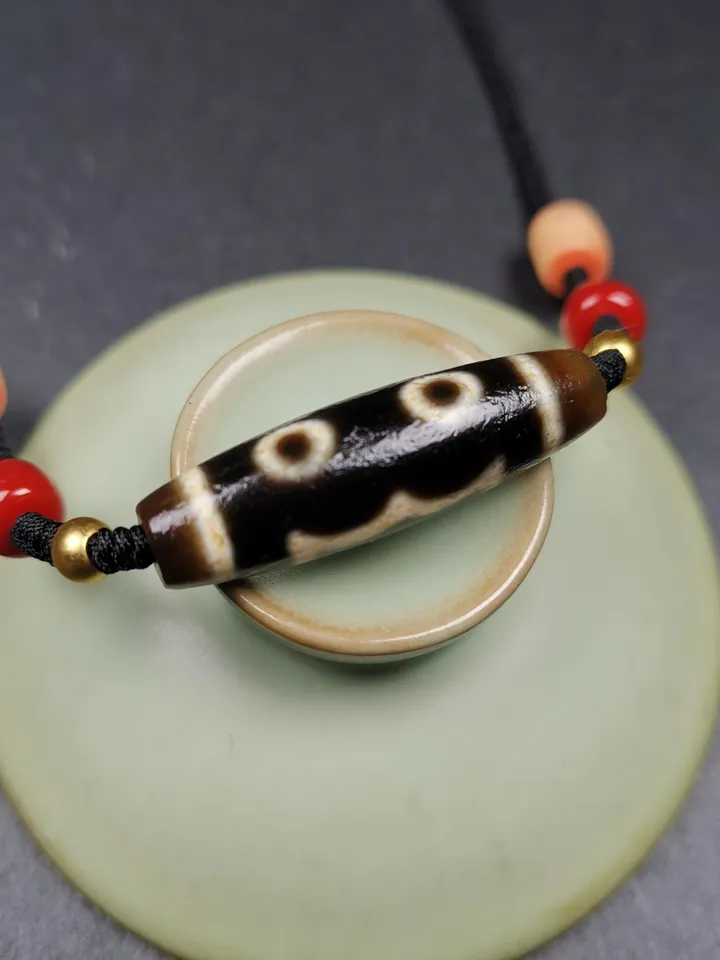 Gandhanra Vintage Tibetan 3 Eyes Dzi Bead Amulet,Protection Jewelry for Good Fortune