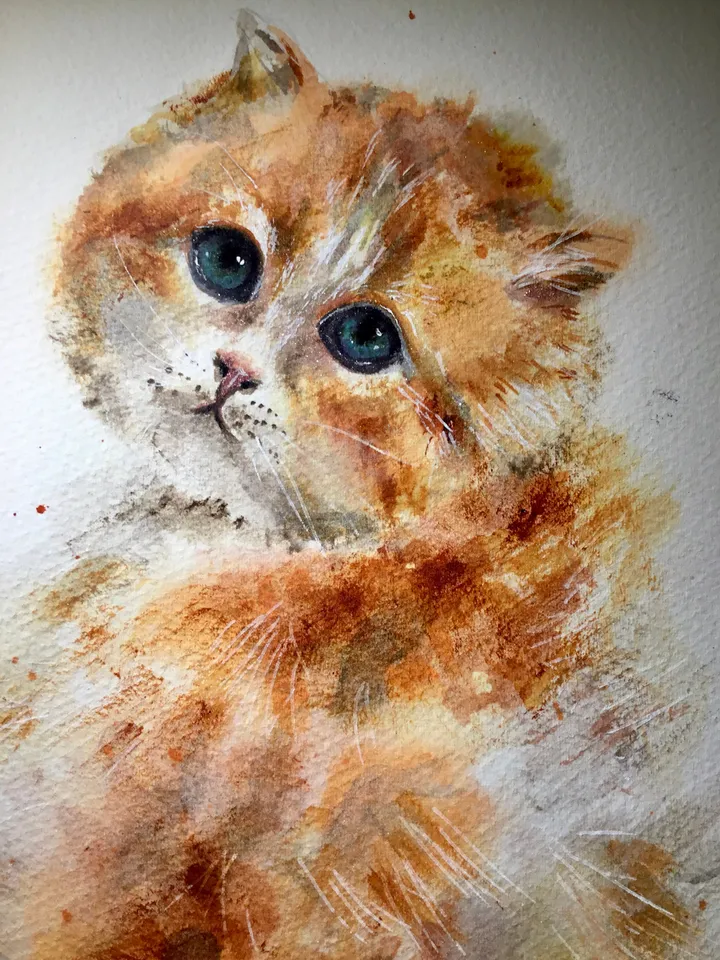 Cat painting,Ginger cat original watercolour painting,cat lovers gift,nursery room art,animals watercolour painting,original watercolour