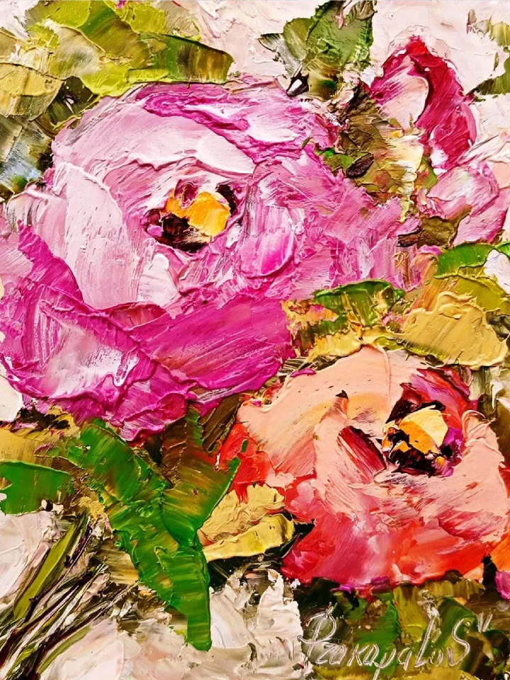 Peony Painting Gift Flower Original 6x5 Oil Impasto Boho Miniature Floral Painting Abstract Floral Boho Shabby Chic Art Cottage Wall Art