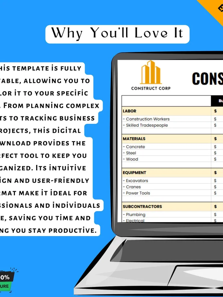 Construction Budget Spreadsheet, Editable Google Sheets Digital Download, Project Cost Tracker, Home Renovation Budget Planner