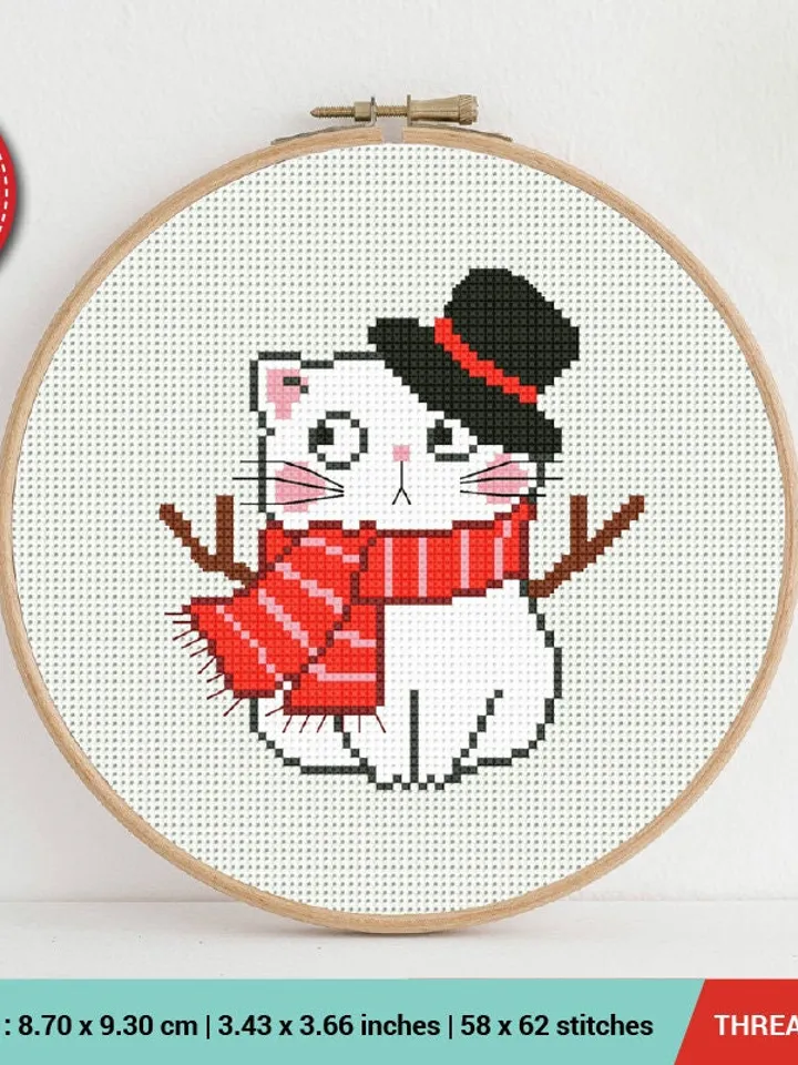 Cat Snowman New Year Cross stitch pattern | Embroidery Pattern | Instant Download | Embroidery Designs