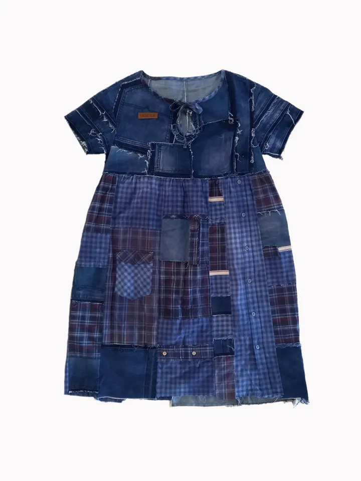 Boho style denim dress by recycled jeans and shirts
