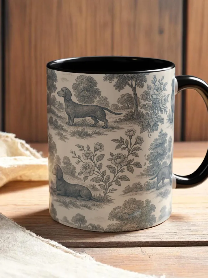 Dachshund French Toile de Jouy Mug, Blue Toile Coffee Cup for Doxie Mom, Sausage Dog Lover Gifts, Dog Tea Drinkware, Gift For Dog Lovers