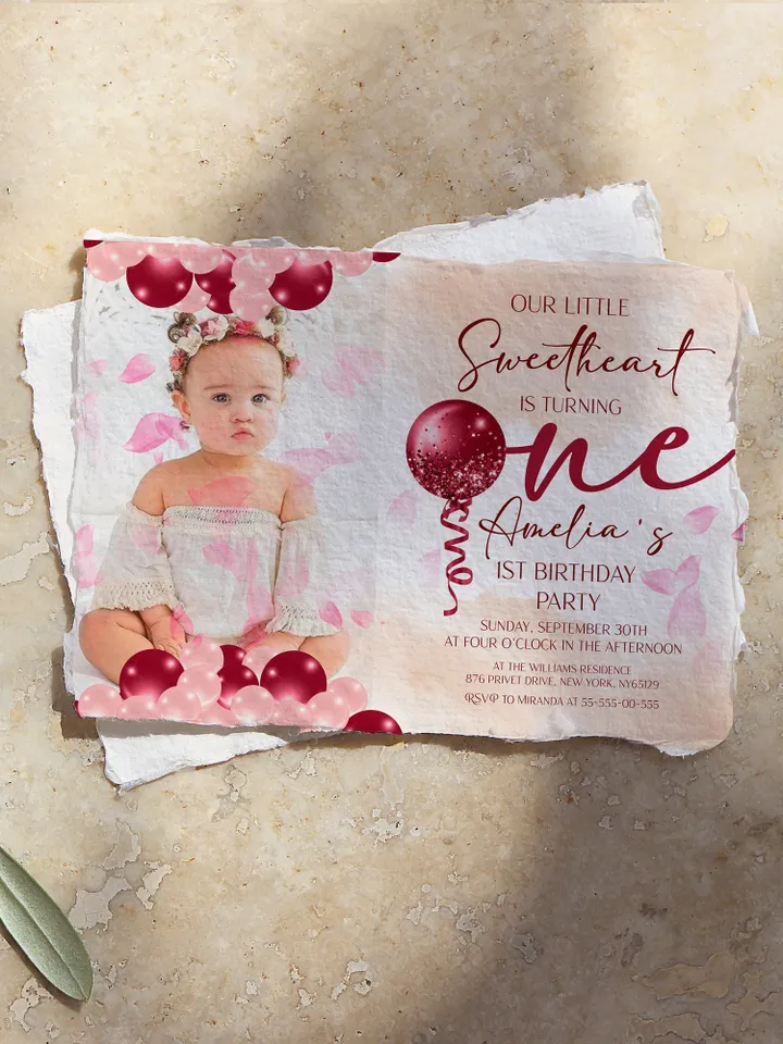 Valentine 1st Birthday Invitation Sweetheart 1st Birthday Sweet Treats Baby Birthday Invitation; Valentines Day Party
