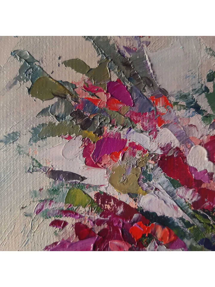 Red Flowers PAINTING 7,1x9,4" ORIGINAL Artwork Flower Art Signed by artist Marina Chuchko Impressionist Oil Painting