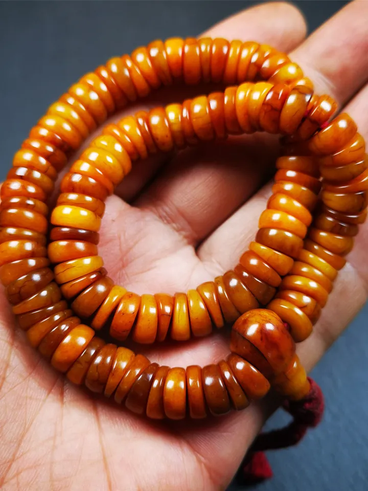 Gandhanra Original Wave Shape Tibetan Yak Bone Mala Beads Necklace, Hand-carved Tibetan Prayer Beads for Meditation