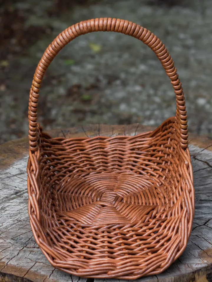 French wicker basket Small oval basket Wedding flowers basket Flat oval basket with handle