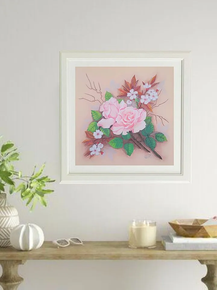 Roses Painting Cherry Blossom Original Art Floral Wall Art Pink Flower Painting