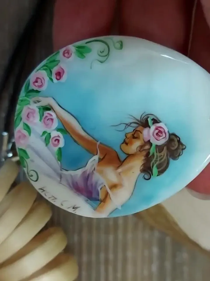 Mother of pearl Russian hand-painted Necklace pendant "Charming Ballerina" Hand paint necklace pendant