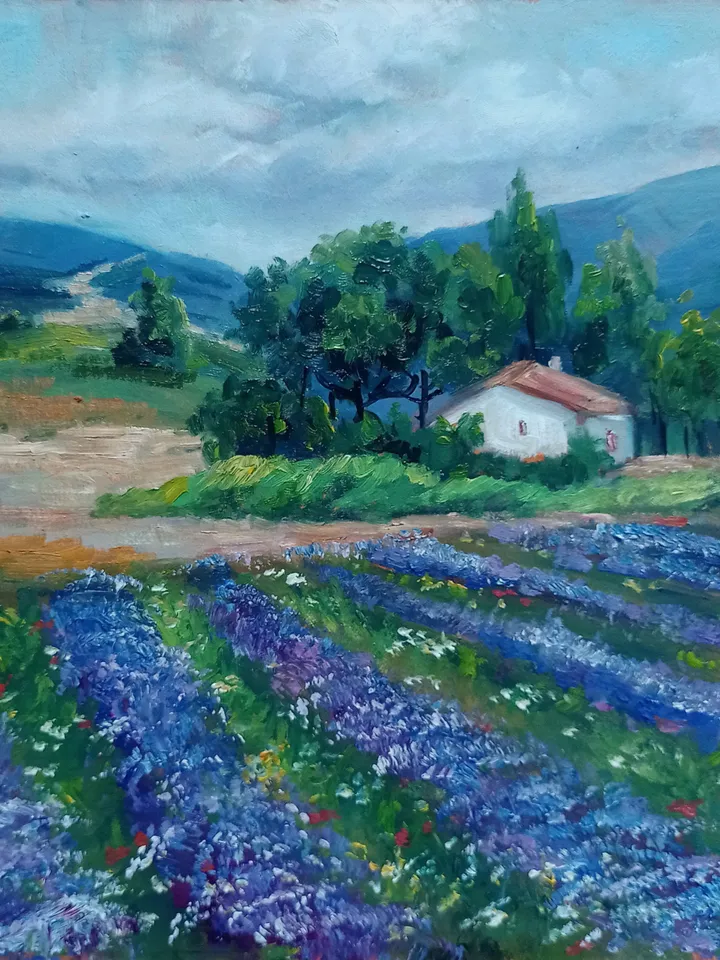 Provence Oil Painting Lavender Fields Original Artwork France Village Impasto Wall Art Rustic Decor Travel Gifts impressionism botanic art
