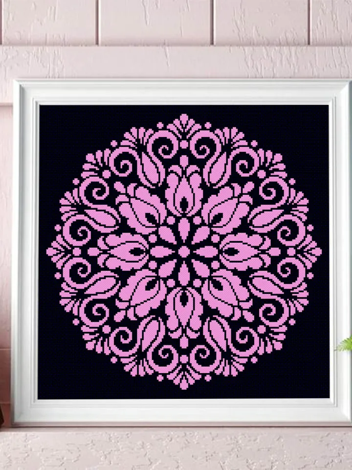 Mandala cross stitch pattern download PDF, Monochrome mandala hand embroidery PDF, Floral ornament cross stitch, Quick beginner stitch #M128