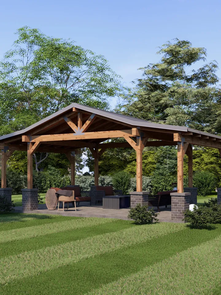 Garden Barn Pavilion with Double roof , 26'x16' Patio Blueprints