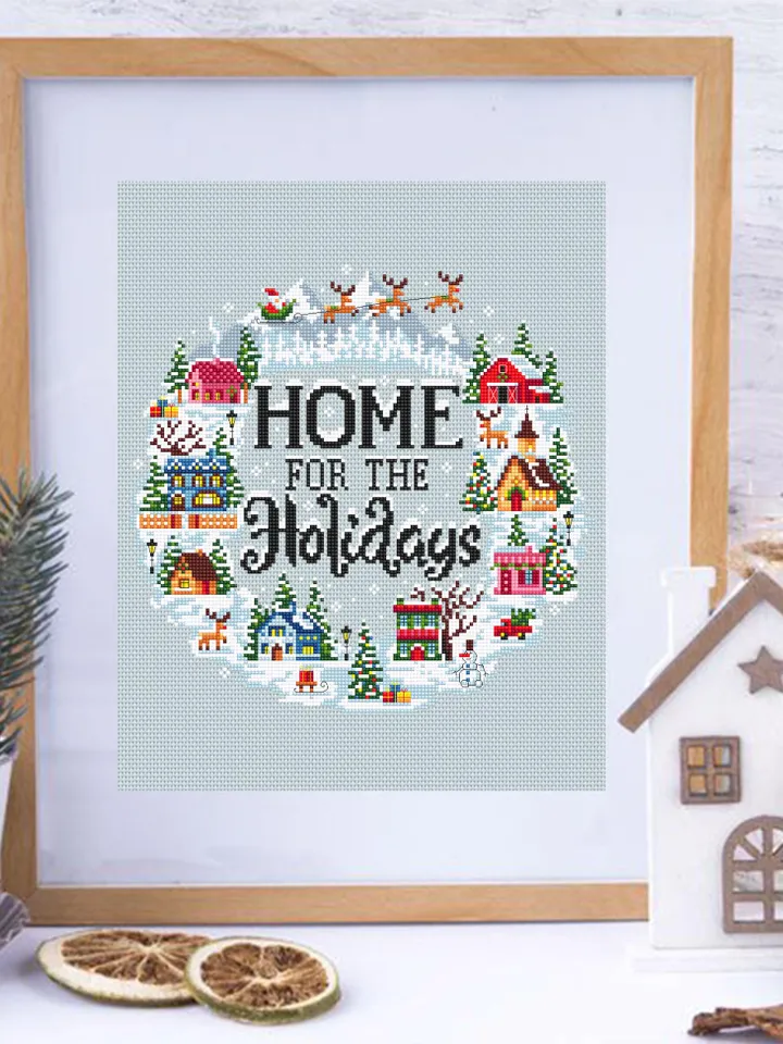 Christmas houses cross stitch pattern PDF download Home for the holidays, Winter landscape cross stitch, Christmas pattern digital PDF #N188