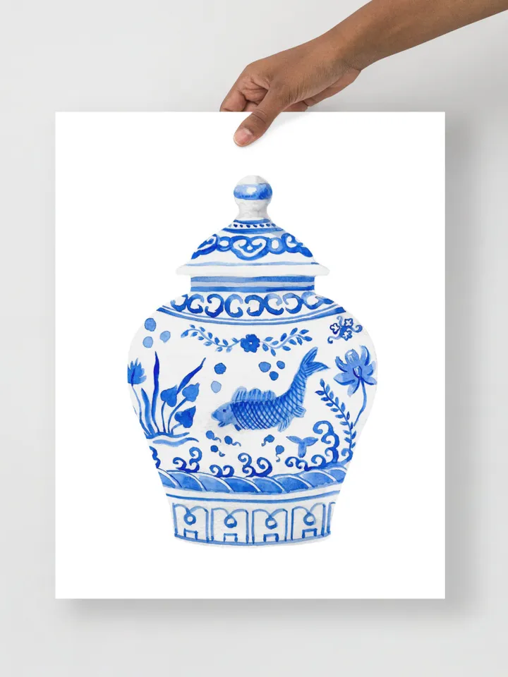 Chinoiserie Wall Art  Traditional Chinese Blue and White Porcelain Vases Giclee Wall Art Room Decoration Home Decor Gift Idea Vintage Poster